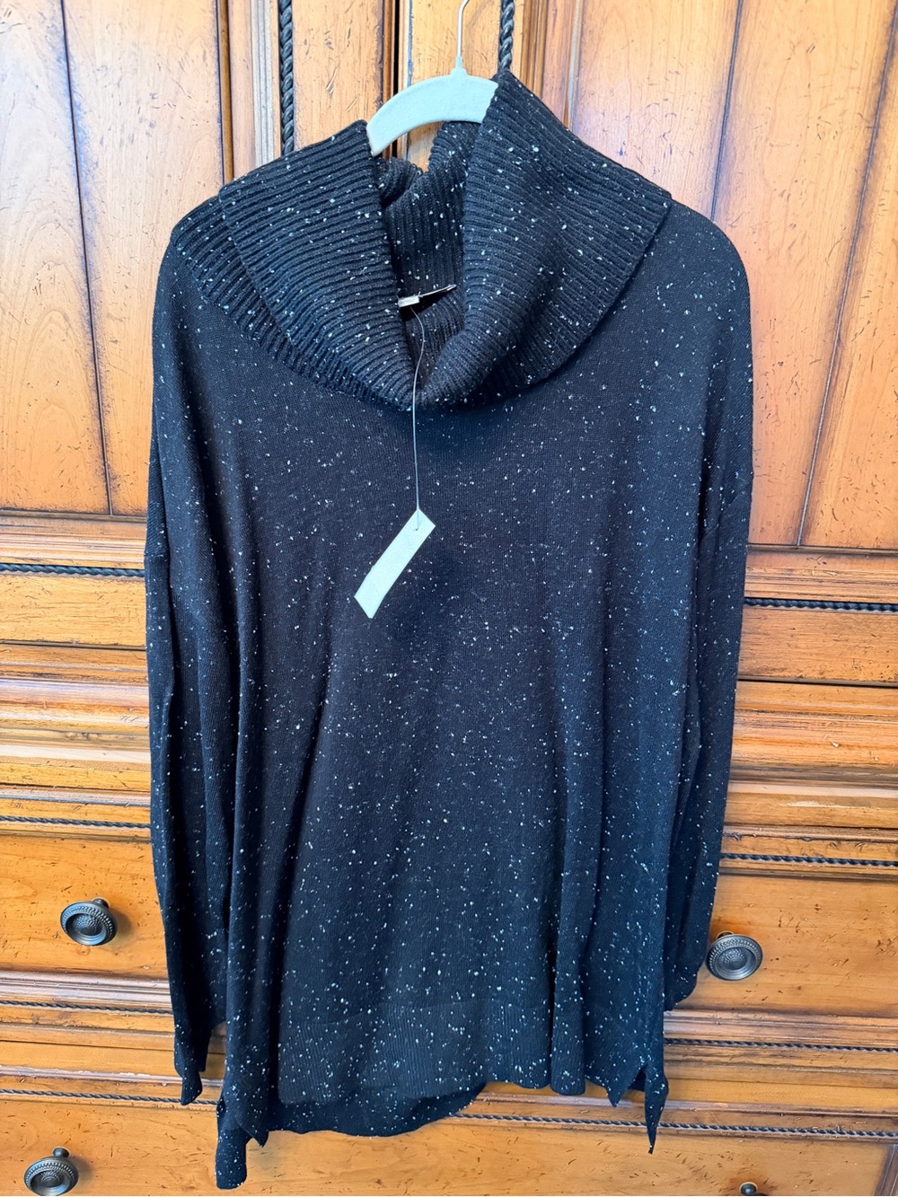 LOFT Black Speckled Cowl Neck Sweater